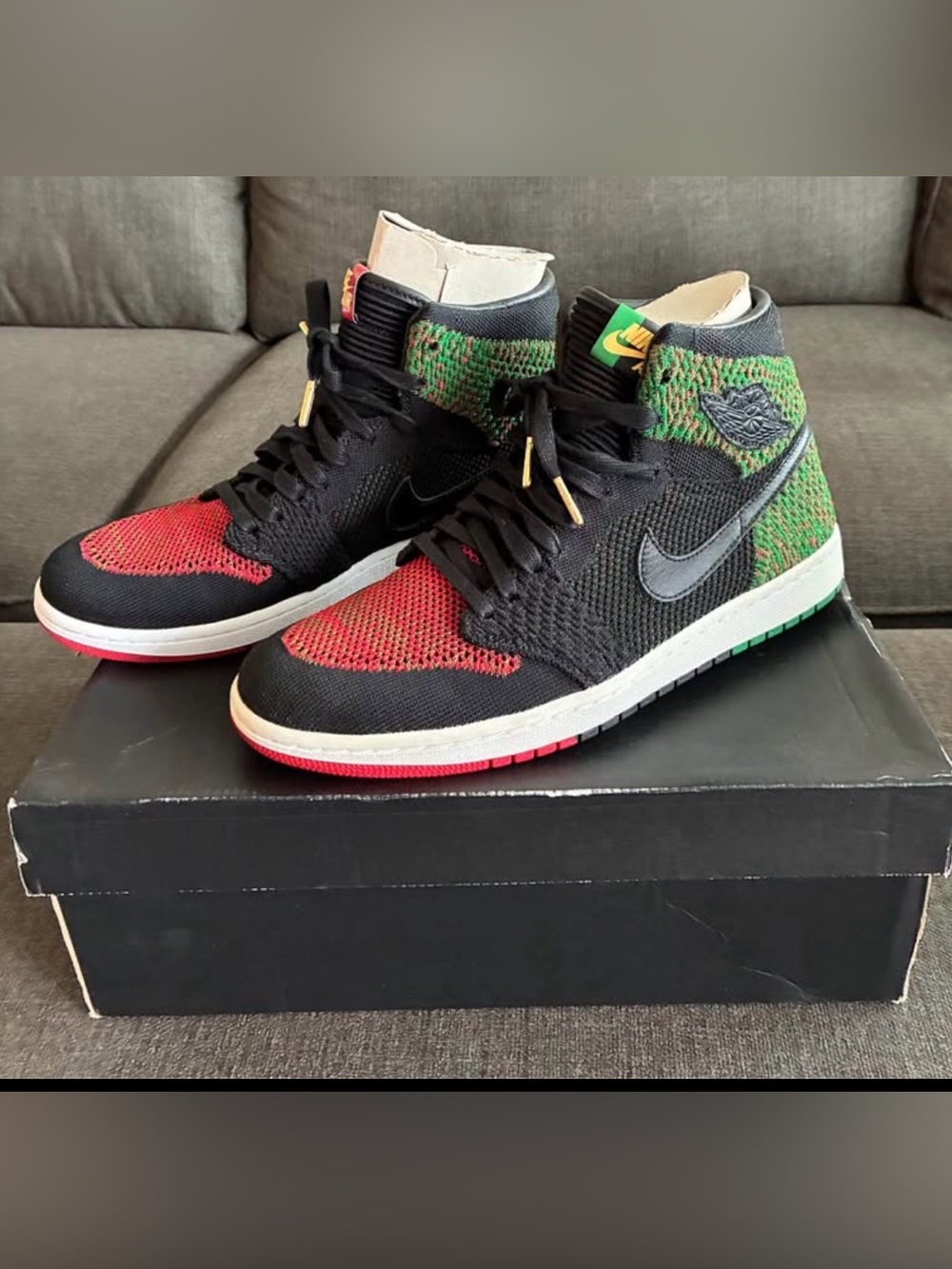 Nike Flyknit High-Top Sneakers - Black/Red/Green
